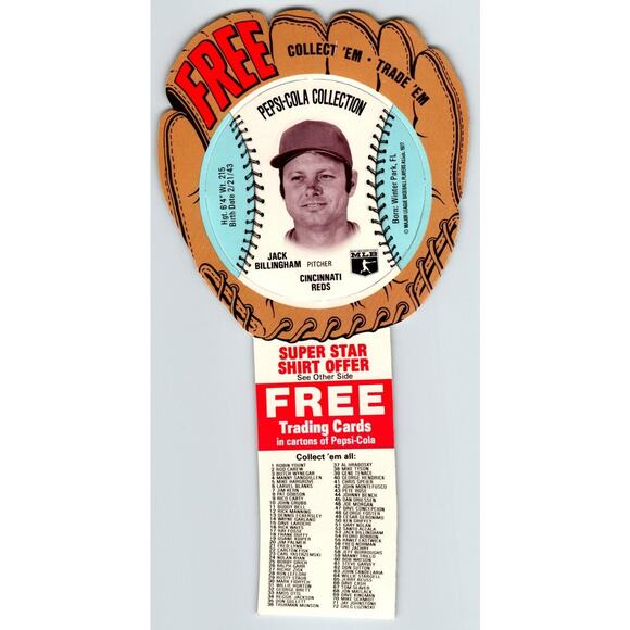 Pepsi-Cola Baseball Trading Card 1977 Jack Billingham Cincinnati Reds MLB Trade - Picture 1 of 2